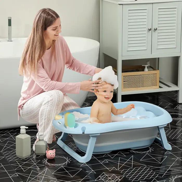 Baignoire pliante pour bébé Aiyaplay avec support avec trou de vidange et trou de douche 83X48X23,5 