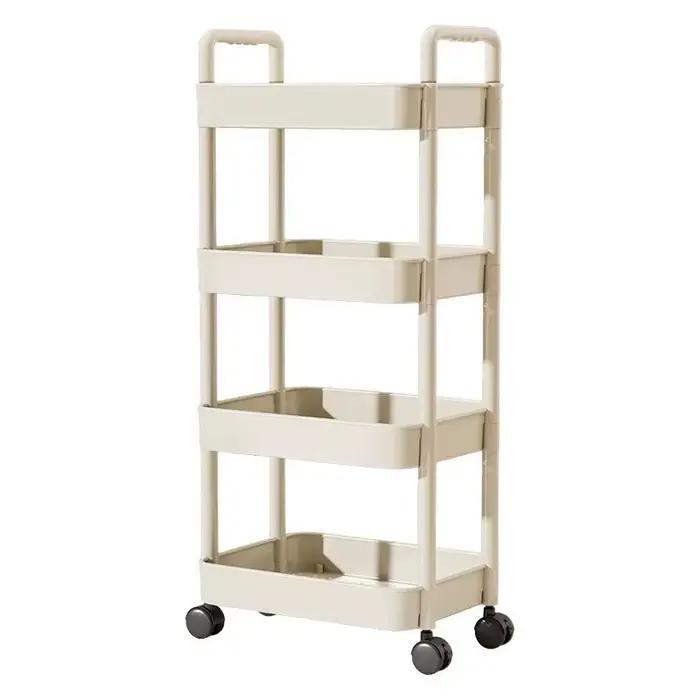 Chariot avec poignée et étagère de rangement, sur pied, rangement multi-niveaux pour cuisine, salle 