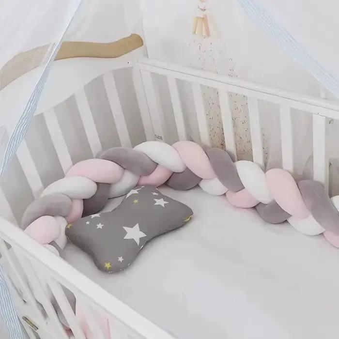 Pare-chocs de lit pour bébé, 1m, 2m, 3m, pour nouveau-né, protection, tresse, noeud, coussin, 3 part