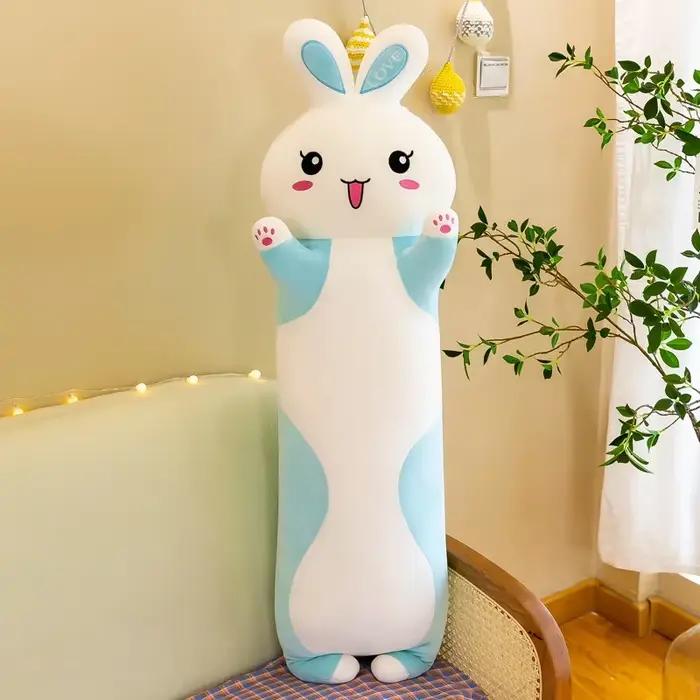Coussin décoratif lapin mignon de 110 cm, grande peluche lapin rose super douce, poupée de lit, poup