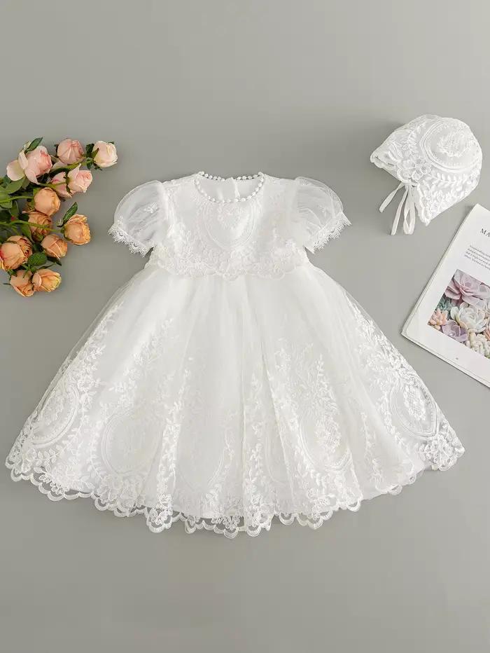Robe de baptême blanche pour bébé fille, robe brodée haut de gamme, jupe longue en gaze, robe de cér