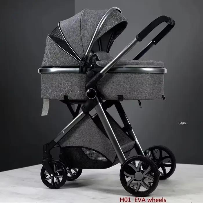 Poussette de bébé de luxe 3 en 1, chariot pour bébé de paysage haut, peut s'asseoir et s'allonger, p