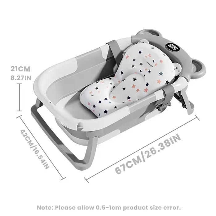 Baignoire pliable pour nouveau-né, avec thermomètre et 1 coussin flottant doux, baignoire de voyage 