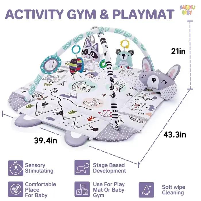 Tapis de jeu pour bébé 4 en 1 avec jouets détachables pour le développement du bébé, gymnase éducati