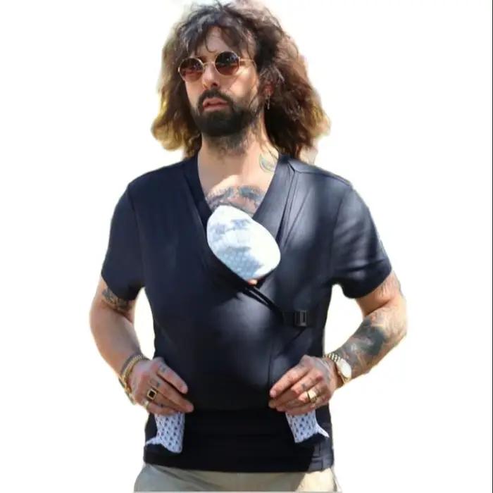 Sécurité bébé kangourou poche transporteur t-shirts hauts vêtements été femme enceinte mère père Babysitting alimentation Parental nouveau