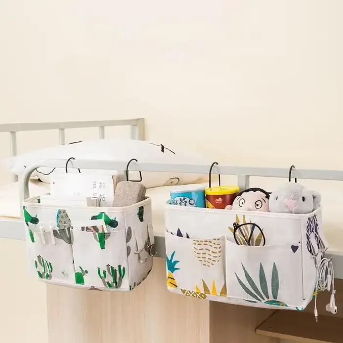 Organiseurs suspendus portables pour articles essentiels de puériculture, rangement pour berceau, organisateur de berceau, sac à couches, accessoires de lit bébé en lin