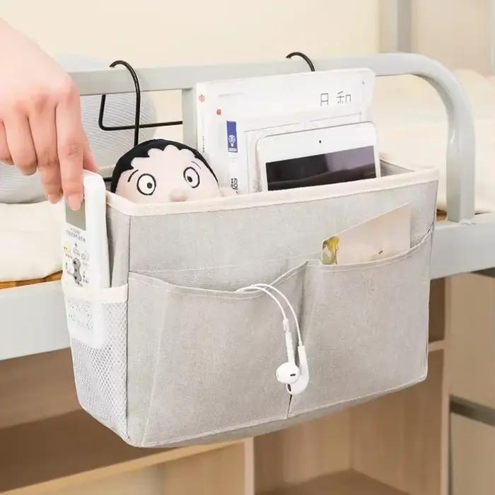 Organiseurs suspendus portables pour articles essentiels de puériculture, rangement pour berceau, organisateur de berceau, sac à couches, accessoires de lit bébé en lin