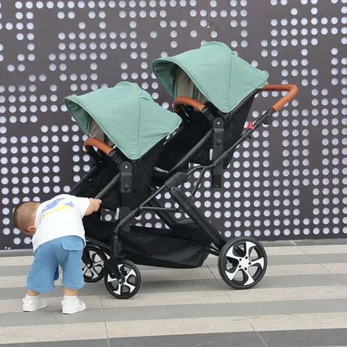 Poussette pliable pour jumeaux double poussette bébé amortisseur de chocs vue haute sécurité robuste pour enfants de 0 à 6 ans