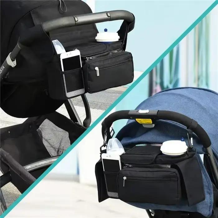Sac de rangement pour poussette avec porte-gobelet isolé, sac pour téléphone détachable et bandoulière amovible pour bébé et animaux de compagnie ocasions spéciales