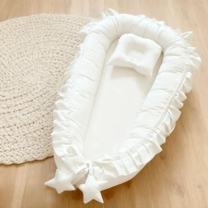 Nid de lit en coton respirant pour nouveau-né lit de voyage berceau pour tout-petits couffin à volants portable adapté aux quatre saisons