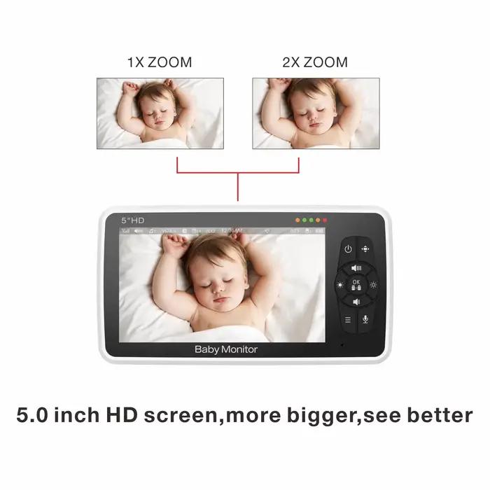 Babyphone vidéo 5 pouces avec caméra zoom 4x