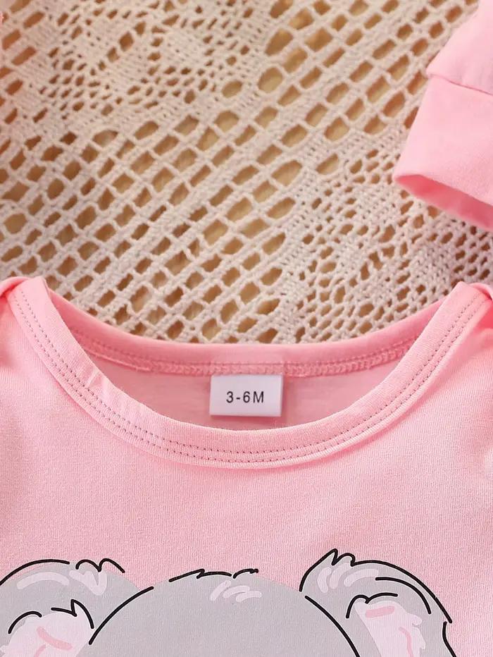Ensemble imprimé koala pour bébé : Combinaison rose + pantalon rayé + chapeau animal