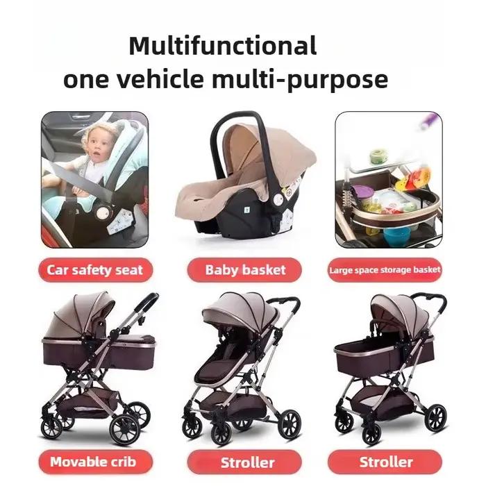 Poussette bébé 3 en 1 à grande vue avec siège auto pliable