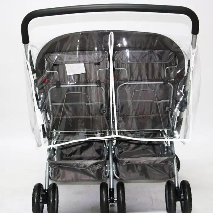 Q1FE Baby Pouchchs Couverture pluie pour les jumeaux Clear Stroller Raincoat Wind Dust Bould