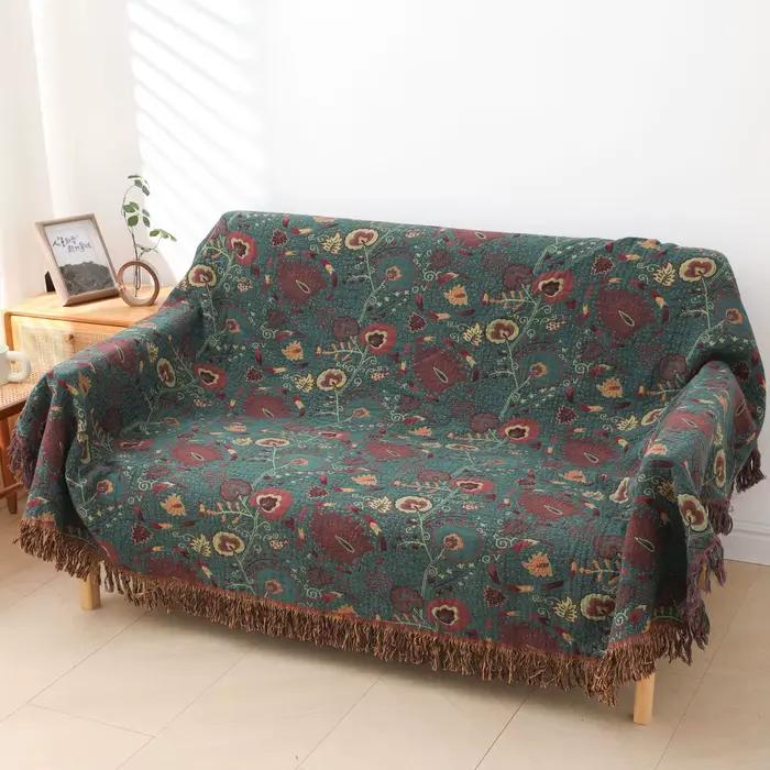 Couverture en coton biologique de gaze florale jacquard pour pique-nique voyage et maison occassions estivales confort et beauté