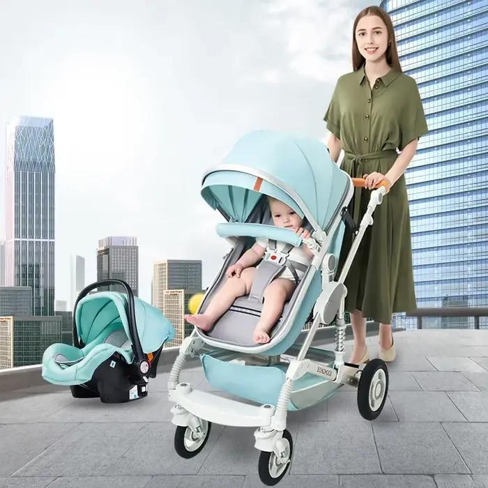 Poussette 3 en 1 Luxe Acier Inoxydable avec Siège Auto et Base ISOFIX Pour Enfants Occasions Spéciales