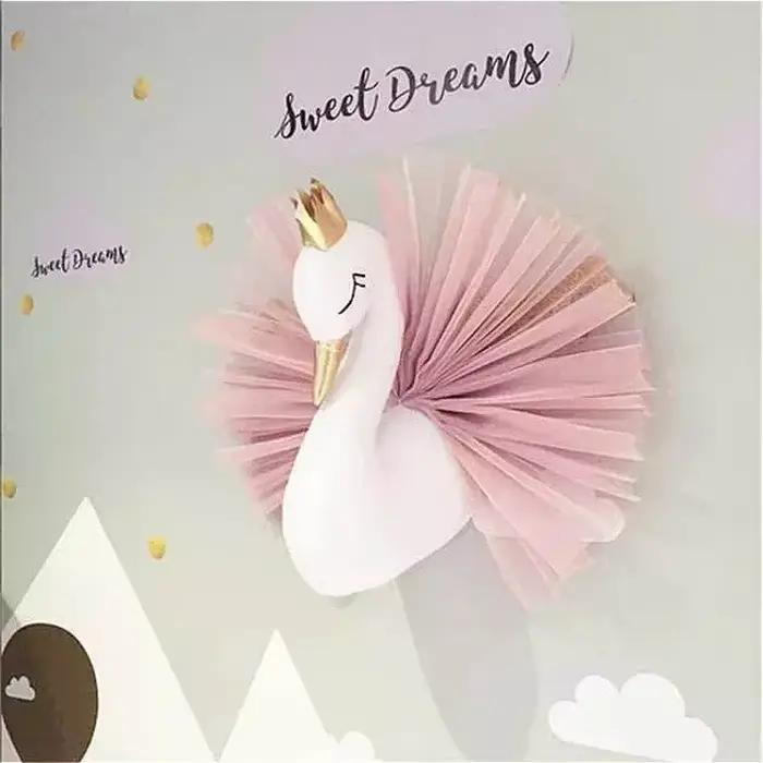 Mignon 3D couronne dorée cygne mur Art suspendu fille