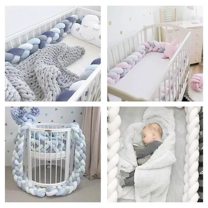 Tour de Lit Tressé avec Nœuds en Coton Patchwork pour Protection et Décoration de Chambre de Bébé Occasions Spéciales Sécurité Anti-collision Pour Bébés 0-1 Ans