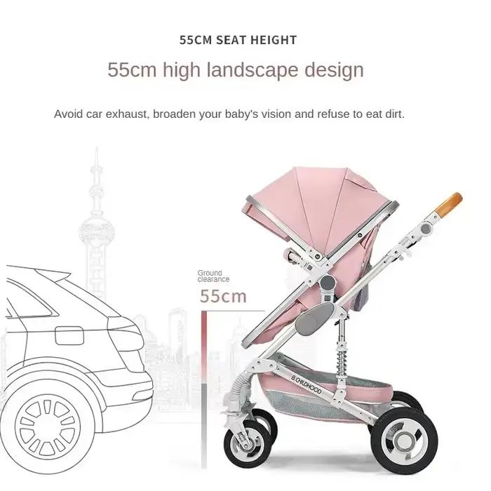 Poussette 3 en 1 Luxe Acier Inoxydable avec Siège Auto et Base ISOFIX Pour Enfants Occasions Spéciales