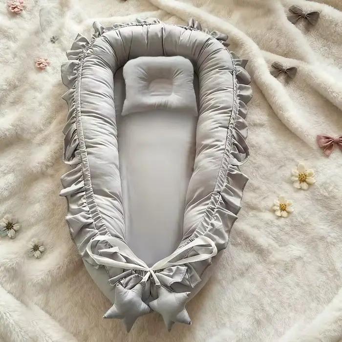 Nid de lit en coton respirant pour nouveau-né lit de voyage berceau pour tout-petits couffin à volants portable adapté aux quatre saisons