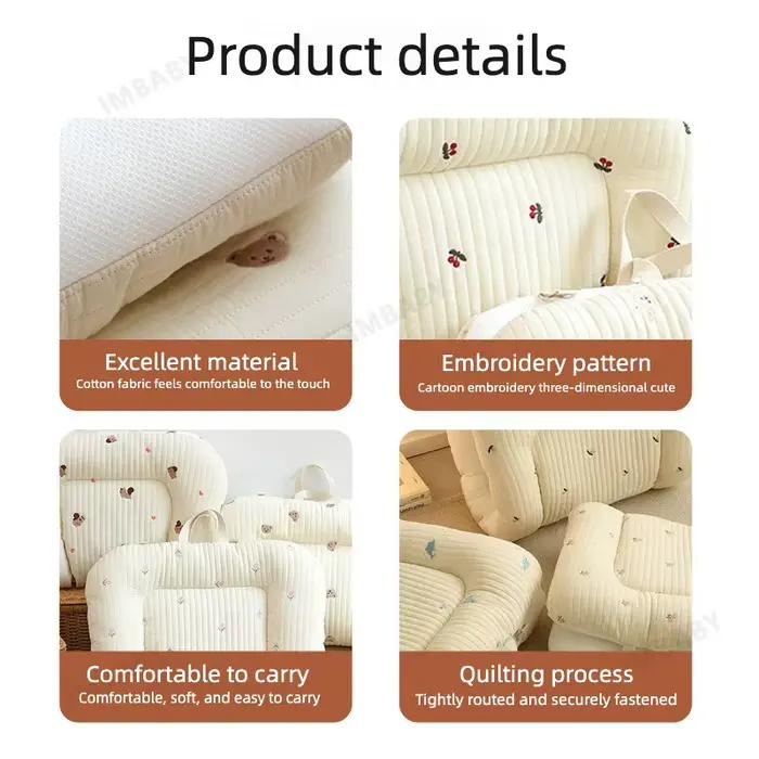 Lit de bébé portable en coton matelassé double face avec poignée de transport pour nouveau-né et bébé occasions spéciales