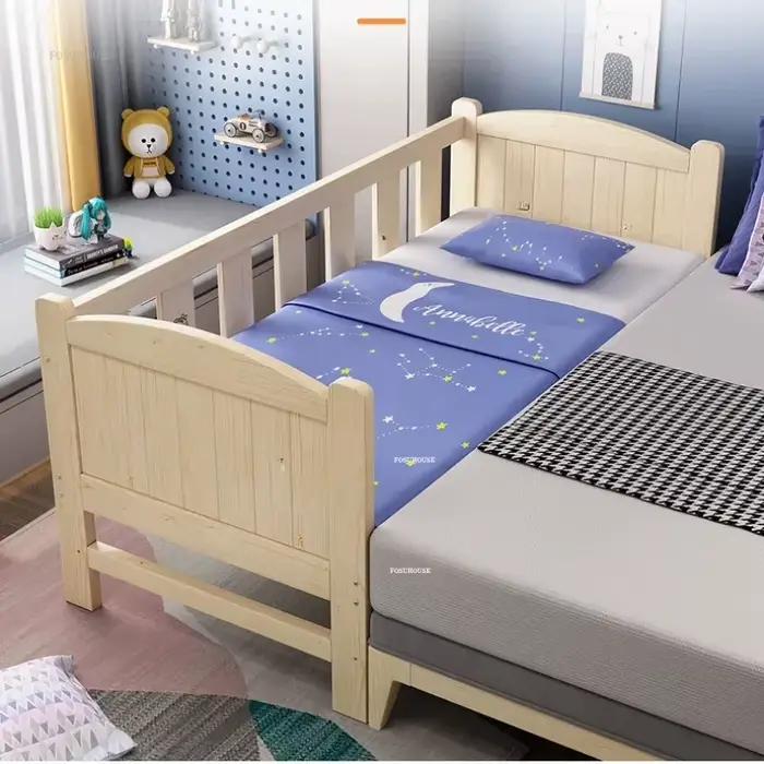 Lit pour enfants épissé en bois massif avec garde-corps, lit enfant robuste et créatif pour chambre de bébé occasions spéciales