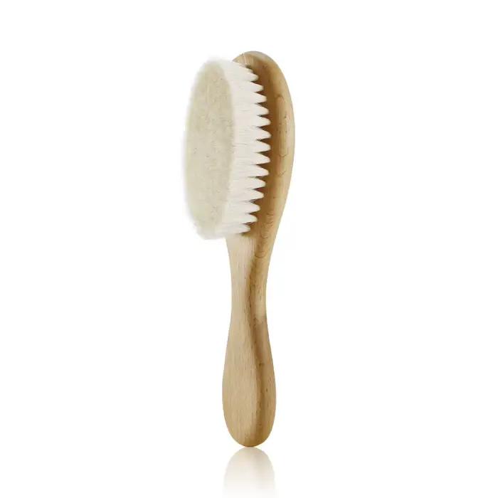 Brosse en bois de hêtre pour bébé, peigne en laine douce pour nouveau-né, masseur de tête, douche de