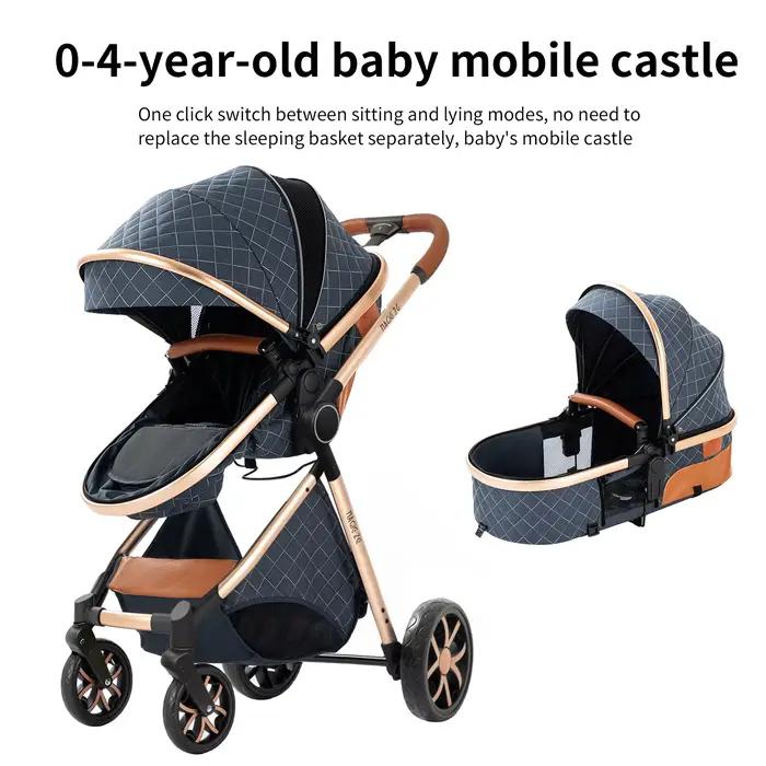 Poussette légère de luxe 4 en 1 pour bébé : poussette, berceau, panier portable et siège auto de séc