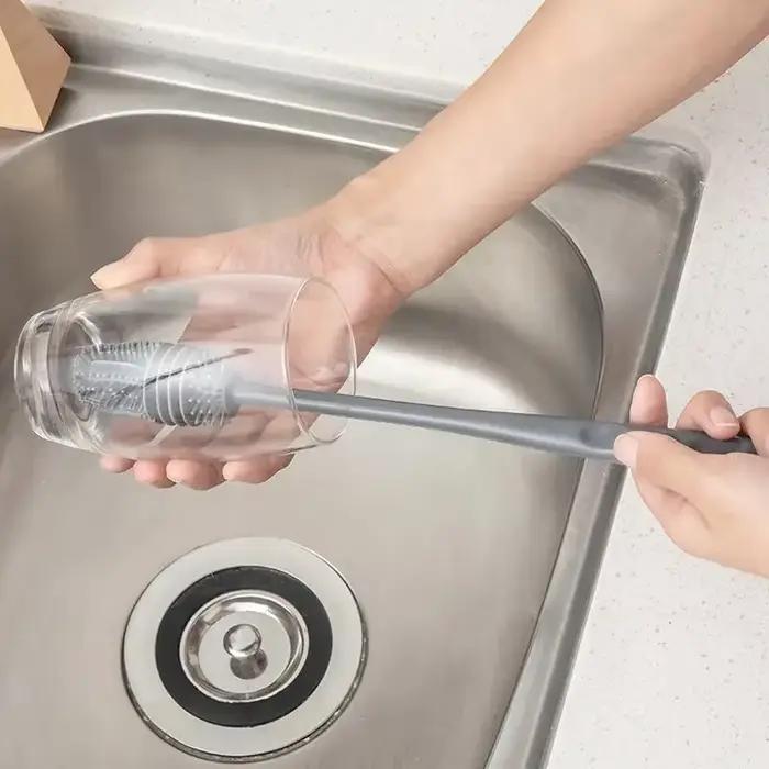 Brosse de nettoyage de bouteilles en Silicone à Long manche, brosse de nettoyage de cuisine, brosse