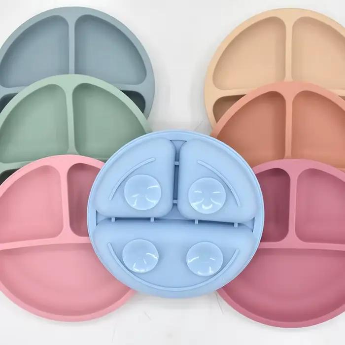 Vaisselle en Silicone souple pour bébé, plat d'alimentation pour enfant, assiette à ventouse, bol cu