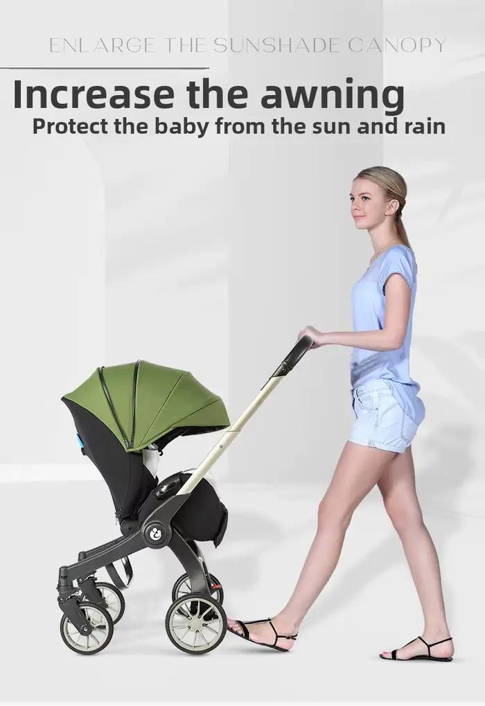 Poussette 4-en-1 pour bébé, landau nouveau-né avec siège auto de sécurité, poussette pliable pour no