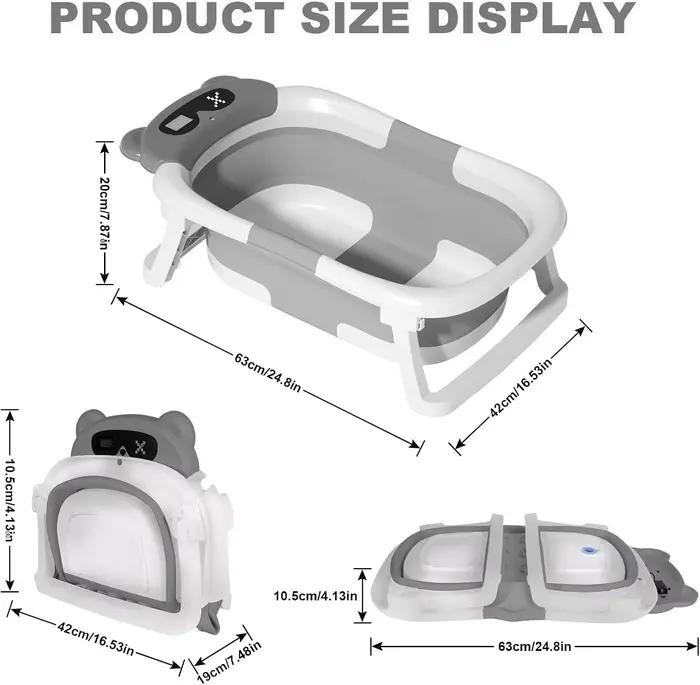 Baignoire écologique pour bébé avec coussin de bain, baignoire pliable portable avec indicateur de t