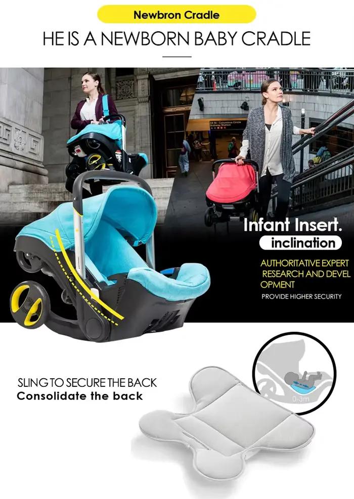 Poussette pliable 4 en 1 avec siège auto et nacelle, poussette haute pour tout-petits et nouveau-nés