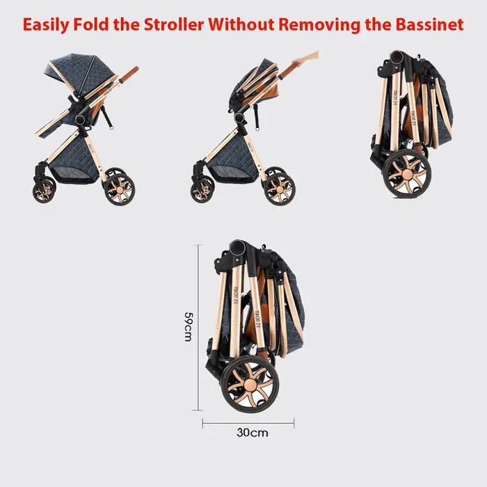 Poussette 3 en 1 avec siège auto, landau de luxe pour bébé, poussette pour bébé de paysage haut, fac