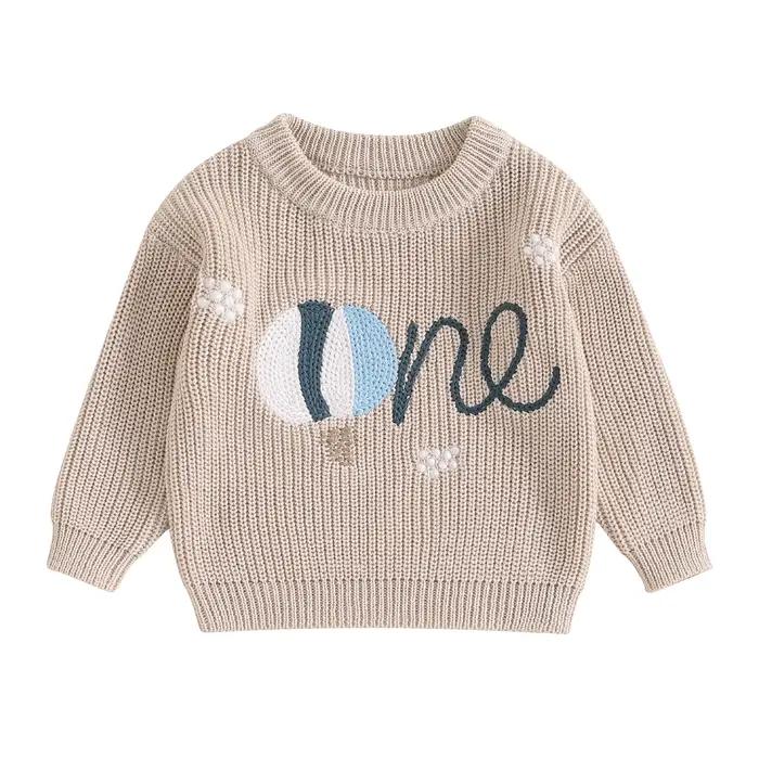 Pull pour nouveau-né garçon et fille, 1er anniversaire, décontracté, lettres brodées, chaud, tricoté