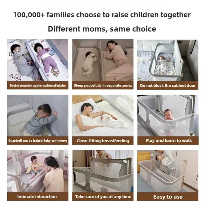 Lit de bébé 3 en 1, lit d'appoint, berceau portable, co-dodo pour bébé dans le lit, garde-corps pour