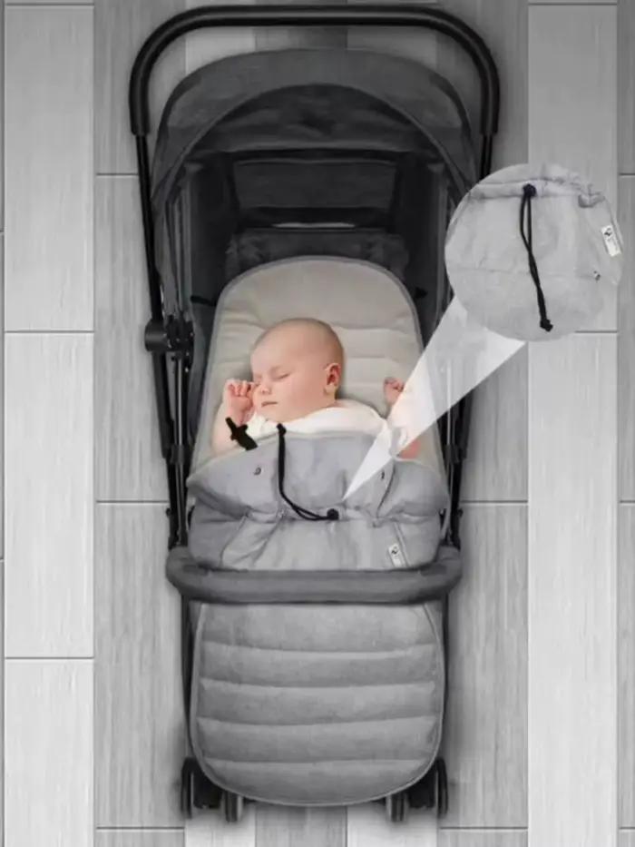 Sac de couchage pour poussette bébé gris épais chaud couvre-pied coupe-vent protection hiver 1-3 ans