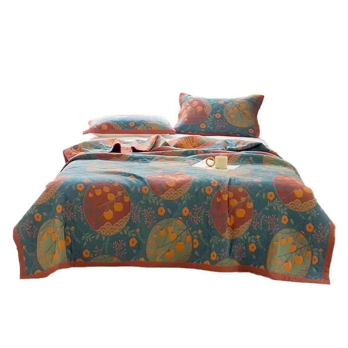 Couverture de lit en gaze jacquard teinte en fil de pur coton