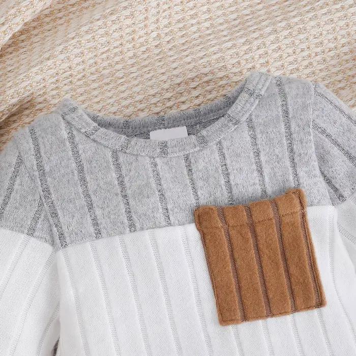 3 pièces/ensemble de nouveau-né bébé garçon couleur bloquée body à manches longues + pantalon + chapeau mignon ensemble