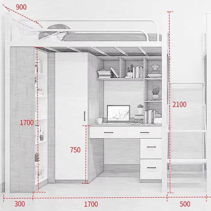 Lits de dortoir superposés en métal de conception Simple avec combinaison d'escalier et de bureau pour les