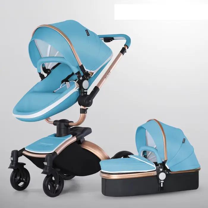 Poussette pliable en cuir PU pour bébé