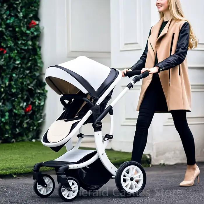 Poussette et siège auto en cuir PU pour bébé luxe 3 en 1 pratique pour promenades et voyages occasions spéciales pour enfants de 1 à 3 ans
