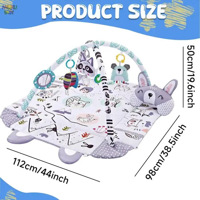 Tapis d'éveil pliable 4 en 1 pour bébé avec miroir et coussin