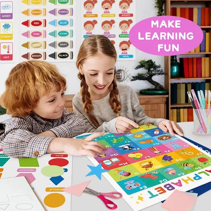 Affiches éducatives en papier pour la maternelle avec calendrier, émotions, formes géométriques et autres sujets essentiels pour la salle de classe ou maison d'enfants