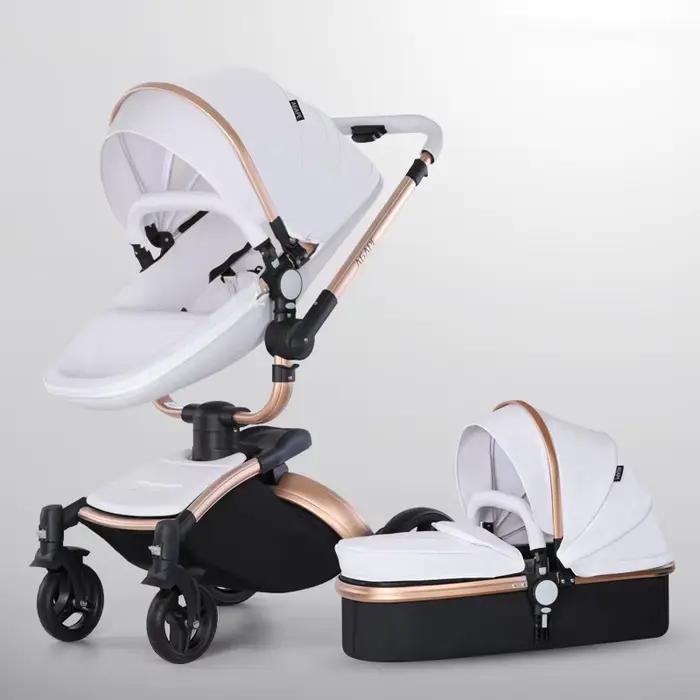 Poussette pliable en cuir PU pour bébé
