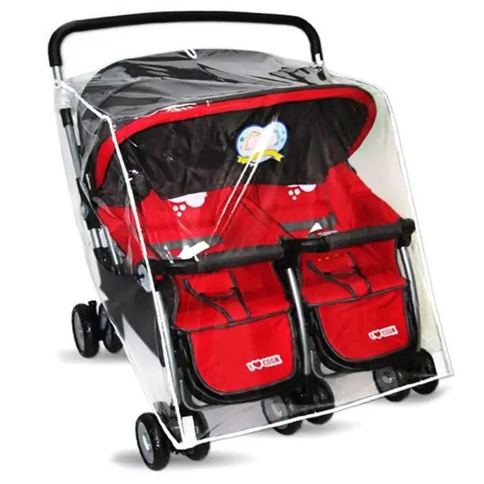 Q1FE Baby Pouchchs Couverture pluie pour les jumeaux Clear Stroller Raincoat Wind Dust Bould