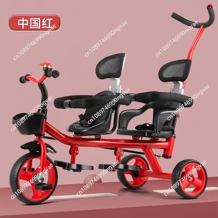 Tricycle pour jumeaux, poussette à pédales deux places pour deux enfants, poussette légère et grande pour jumeaux de 1 à 7 ans