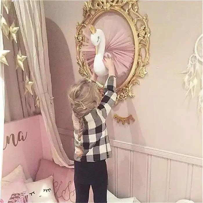 Mignon 3D couronne dorée cygne mur Art suspendu fille