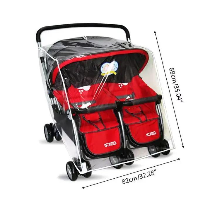 Q1FE Baby Pouchchs Couverture pluie pour les jumeaux Clear Stroller Raincoat Wind Dust Bould