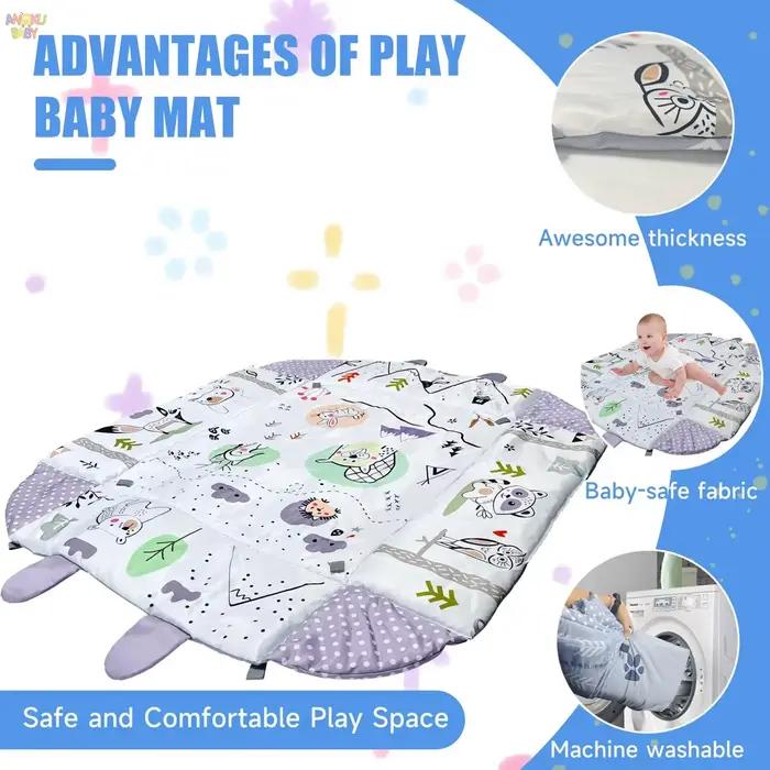 Tapis d'éveil pliable 4 en 1 pour bébé avec miroir et coussin